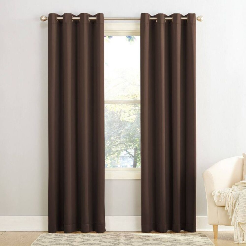 Sun Zero Room Darkening Grommet Curtain Panel, 54"x 54” Chocolate “Two Panel”